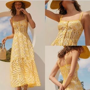 Yellow and white eyelet maxi dress size 2